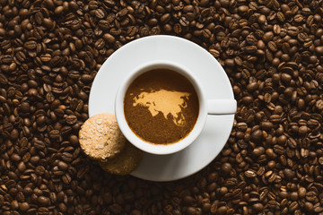 Still life - coffee with map of EurAsia continent