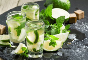 Traditional Brazilian caipirinha alcoholic cocktail with lime, m