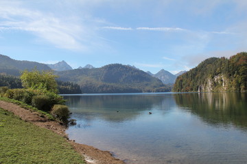Fototapeta na wymiar Bavarian alps in Germany / Hohenschwangau lake with bavarian alps in Germany