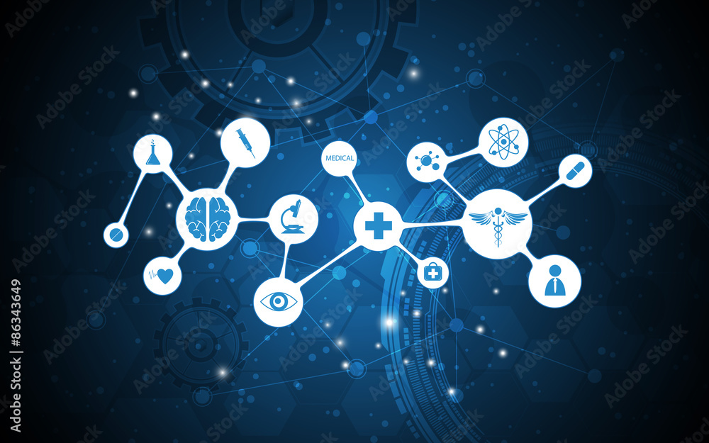Wall mural vector abstract medical icon networking design background