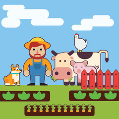 Farmer and farm animals
