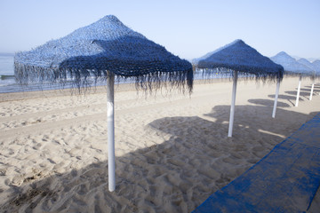 Rustic blue umbrellas