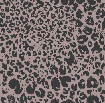Seamless leopard print on grey. Vector.