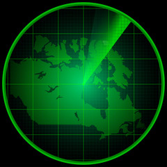 Radar screen with the silhouette of Canada