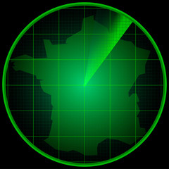 Radar screen with the silhouette of France