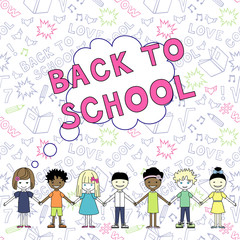 Obraz na płótnie Canvas Back to school vector illustration. Decorative students poster. Kids design over notebook background.