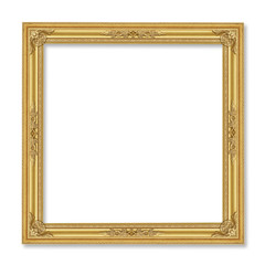 The antique gold frame on the white background