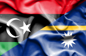 Waving flag of Nauru and Libya