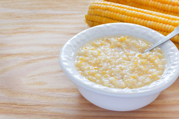Corn porridge  in white plate