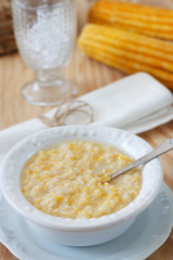 Corn porridge  in white plate