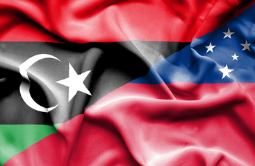 Waving flag of Samoa and Libya