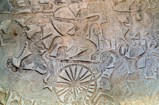 bas-relief of Angkor Wat, Siem Reap, Cambodia.
