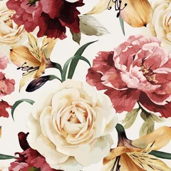 Papier peint Roses Motif floral sans couture avec des roses, aquarelle. Illustration vectorielle