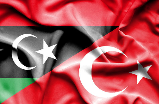 Waving Flag Of Turkey And Libya