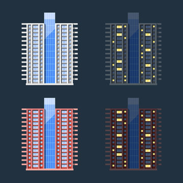 Set of high-rise residential buildings in flat