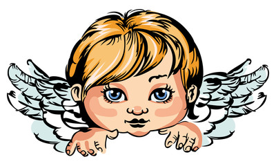 Portrait of an little angel isolated on a white background