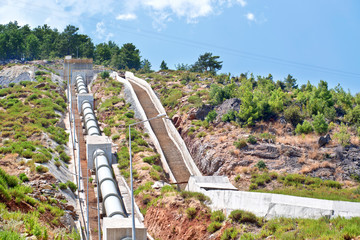 Water discharge pipes of hydroelectric power plant