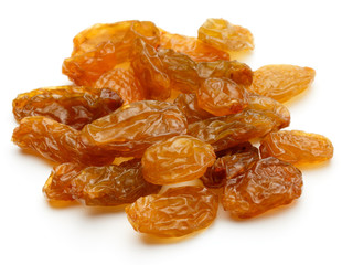 Yellow sultanas raisins isolated on white background cutout