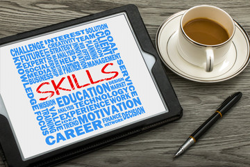 skills word cloud concept on tablet pc