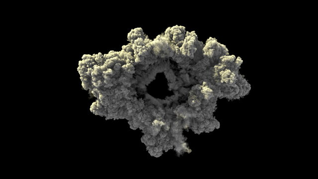 4K smoke explosion, shockwave effect isolated on black background, top view with alpha, ready for compositing (uhd 3840x2160, ultra high definition, 1920x1080, 1080p) high detailed huge smoke