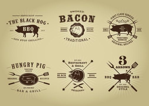 Vintage Retro Pork Barbecue Bar Restaurant Seals Collection