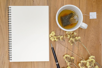 Vintage still life details, cup ,paper note and pen