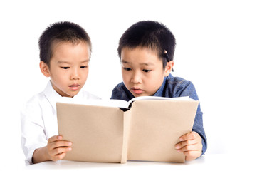 Two Young boy reading book