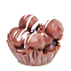 Chocolate balls on a white background
