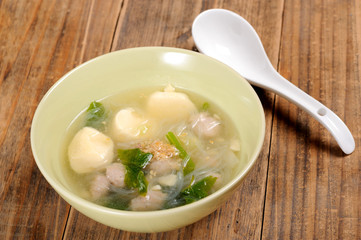 Thai food egg tofu soup