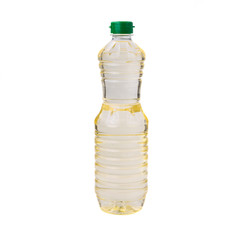 Sunflower oil in plastic bottle on white background.