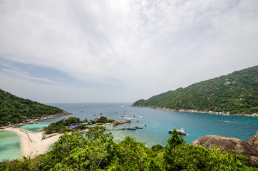 Nang Yuan Island with blue sea from view point, at the Gulf of Thailand