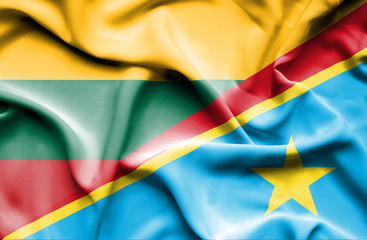 Waving flag of Congo Democratic Republic and Lithuania