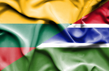 Waving flag of Gambia and Lithuania