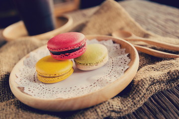 Macaroon dessert served with coffee as afternoon snacks.