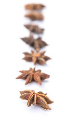 Star anise spice over white background