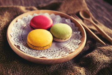 Macaroon dessert served with coffee as afternoon snacks.