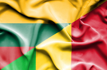 Waving flag of Mali and Lithuania