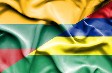 Waving flag of Mauritius and Lithuania