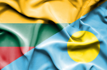 Waving flag of Palau and Lithuania