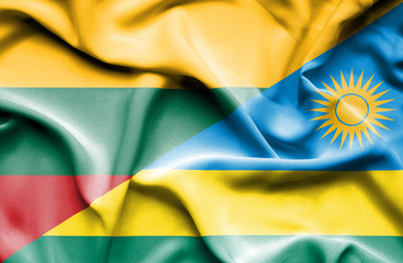 Waving flag of Rwanda and Lithuania
