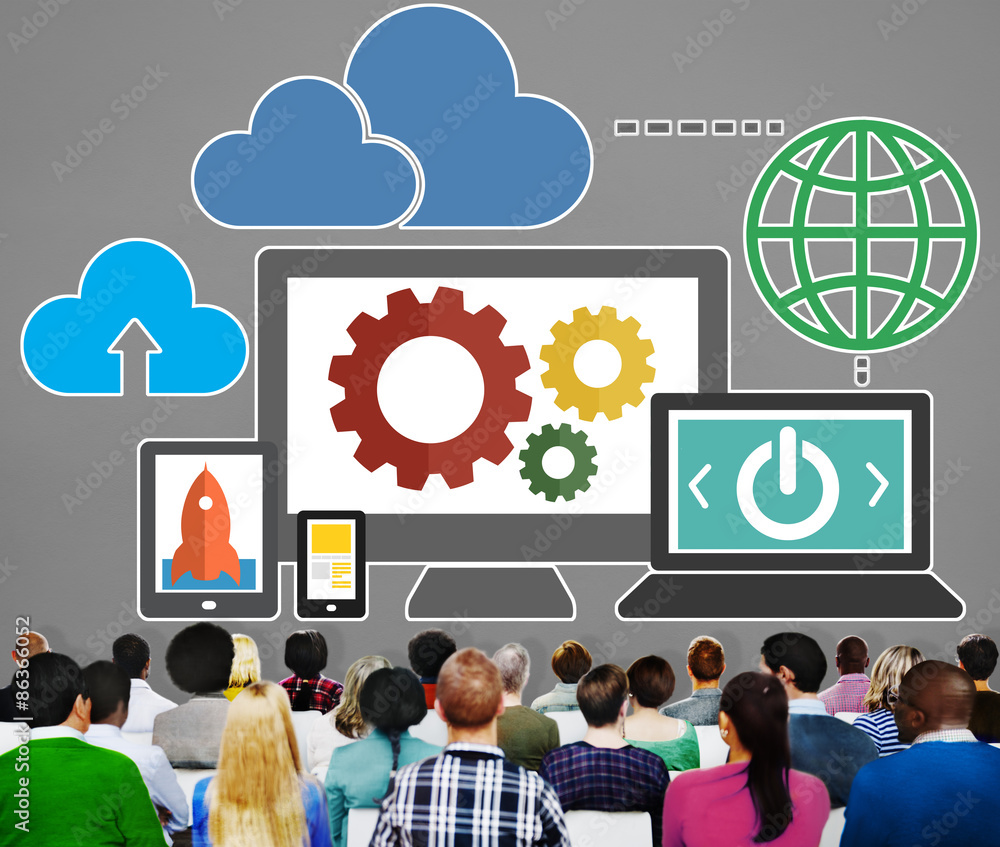Poster cloud computing network online internet storage concept