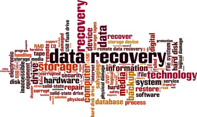 Data recovery word cloud concept. Vector illustration