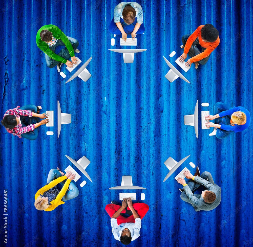 Poster diversity teamwork communication digital networking concept