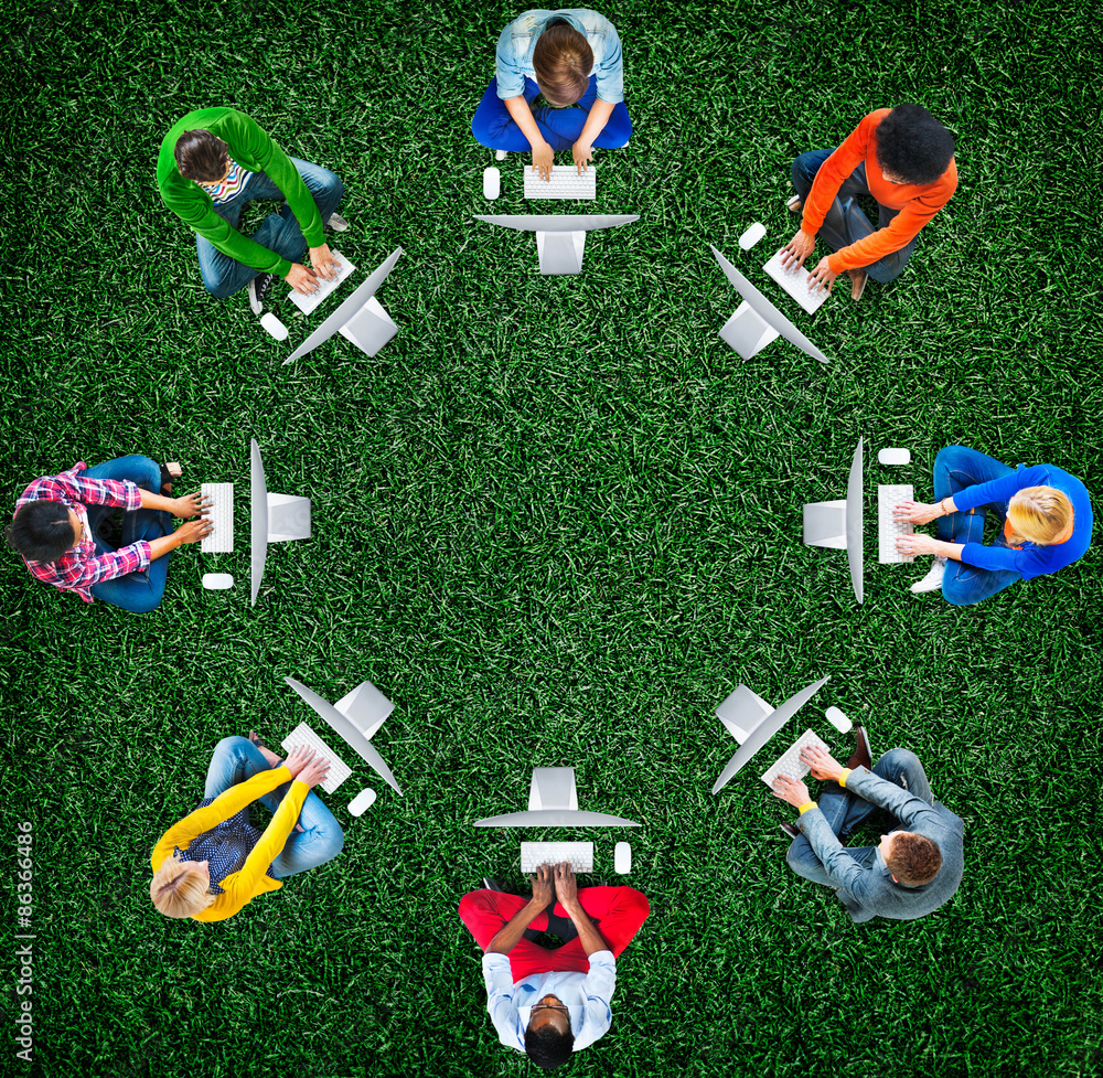 Poster diversity teamwork communication digital networking concept