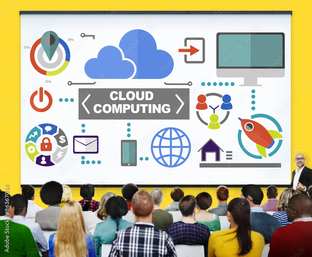 Poster cloud computing network online internet storage concept