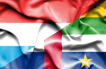 Waving flag of Central African Republic and Luxembourg