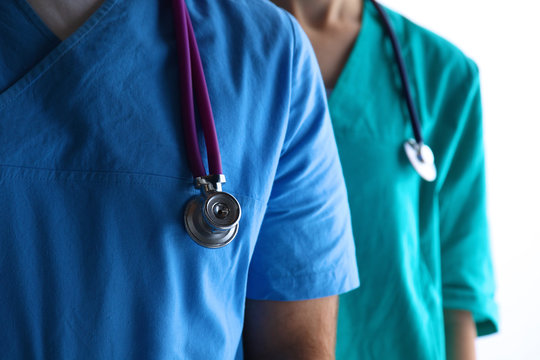 Closeup portrait of a two  doctors with stethoscope