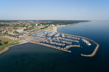 Fototapeta premium Aerial view of Helsingoer harbour, Denmark