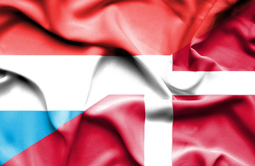 Waving flag of Denmark and Luxembourg