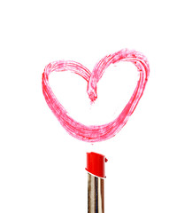 lipstick draw heart shape on white background